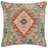 handmade Traditional Pillow Blue Beige Hand-Woven SQUARE 100% WOOL Hand woven turkish pillow2 x 2