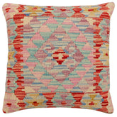 handmade Traditional Pillow Red Beige Hand-Woven SQUARE 100% WOOL Hand woven turkish pillow2 x 2