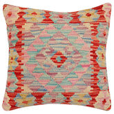 handmade Traditional Pillow Red Blue Hand-Woven SQUARE 100% WOOL Hand woven turkish pillow2 x 2
