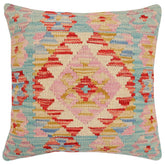 handmade Traditional Pillow Red Blue Hand-Woven SQUARE 100% WOOL Hand woven turkish pillow 2 x 2