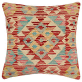 handmade Traditional Pillow Rust Blue Hand-Woven SQUARE 100% WOOL Hand woven turkish pillow 2 x 2