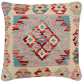 handmade Traditional Pillow Red Blue Hand-Woven SQUARE 100% WOOL Hand woven turkish pillow2 x 2