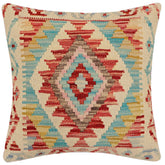 handmade Traditional Pillow Beige Red Hand-Woven SQUARE 100% WOOL Hand woven turkish pillow2 x 2