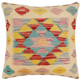 handmade Traditional Pillow Beige Red Hand-Woven SQUARE 100% WOOL Hand woven turkish pillow2 x 2