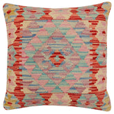 handmade Traditional Pillow Red Blue Hand-Woven SQUARE 100% WOOL Hand woven turkish pillow2 x 2