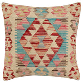 handmade Traditional Pillow Beige Red Hand-Woven SQUARE 100% WOOL Hand woven turkish pillow 2 x 2