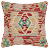 handmade Traditional Pillow Red Beige Hand-Woven SQUARE 100% WOOL Hand woven turkish pillow2 x 2