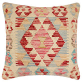 handmade Traditional Pillow Beige Red Hand-Woven SQUARE 100% WOOL Hand woven turkish pillow 2 x 2