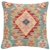 handmade Traditional Pillow Blue Rust Hand-Woven SQUARE 100% WOOL Hand woven turkish pillow2 x 2