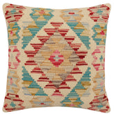 handmade Traditional Pillow Beige Red Hand-Woven SQUARE 100% WOOL Hand woven turkish pillow2 x 2
