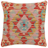 handmade Traditional Pillow Red Blue Hand-Woven SQUARE 100% WOOL Hand woven turkish pillow2 x 2