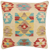 handmade Traditional Pillow Beige Red Hand-Woven SQUARE 100% WOOL Hand woven turkish pillow 2 x 2