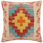 handmade Traditional Pillow Beige Red Hand-Woven SQUARE 100% WOOL Hand woven turkish pillow2 x 2