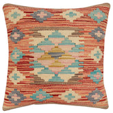 handmade Traditional Pillow Rust Blue Hand-Woven SQUARE 100% WOOL Hand woven turkish pillow2 x 2