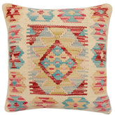 handmade Traditional Pillow Beige Red Hand-Woven SQUARE 100% WOOL Hand woven turkish pillow2 x 2