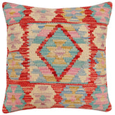 handmade Traditional Pillow Rust Blue Hand-Woven SQUARE 100% WOOL Hand woven turkish pillow2 x 2