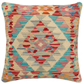 handmade Traditional Pillow Rust Blue Hand-Woven SQUARE 100% WOOL Hand woven turkish pillow2 x 2