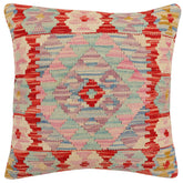 handmade Traditional Pillow Rust Blue Hand-Woven SQUARE 100% WOOL Hand woven turkish pillow2 x 2