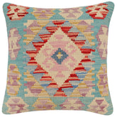 handmade Traditional Pillow Rust Blue Hand-Woven SQUARE 100% WOOL Hand woven turkish pillow2 x 2