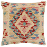 handmade Traditional Pillow Rust Blue Hand-Woven SQUARE 100% WOOL Hand woven turkish pillow2 x 2