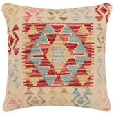 handmade Traditional Pillow Red Blue Hand-Woven SQUARE 100% WOOL Hand woven turkish pillow2 x 2