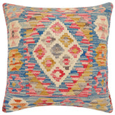 handmade Traditional Pillow Blue Beige Hand-Woven SQUARE 100% WOOL Hand woven turkish pillow2 x 2