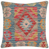 handmade Traditional Pillow Blue Beige Hand-Woven SQUARE 100% WOOL Hand woven turkish pillow2 x 2