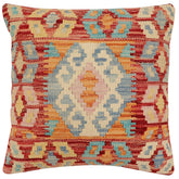 handmade Traditional Pillow Rust Blue Hand-Woven SQUARE 100% WOOL Hand woven turkish pillow2 x 2