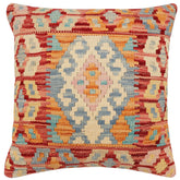 handmade Traditional Pillow Rust Blue Hand-Woven SQUARE 100% WOOL Hand woven turkish pillow2 x 2