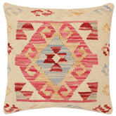 handmade Traditional Pillow Beige Pink Hand-Woven SQUARE 100% WOOL Hand woven turkish pillow 3 x 5