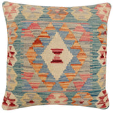 handmade Traditional Pillow Green Blue Hand-Woven SQUARE 100% WOOL Hand woven turkish pillow2 x 2