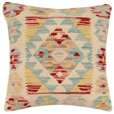 handmade Traditional Pillow Beige Blue Hand-Woven SQUARE 100% WOOL Hand woven turkish pillow2 x 2