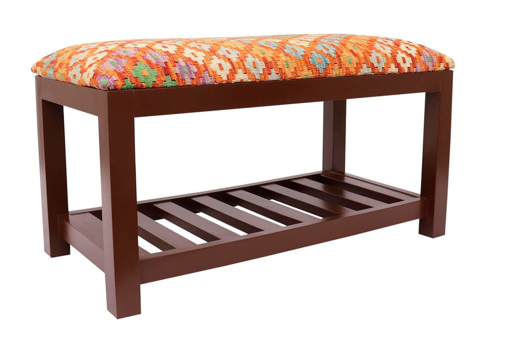 handmade Traditional Shoe Rack Rust Blue Hand-made RECTANGLE Vegetable dyed wool and wood 36 x 18 x 21