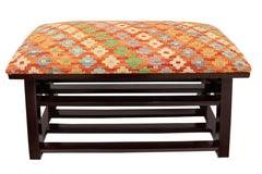 handmade Traditional Shoe Rack Rust Blue Hand-made RECTANGLE Vegetable dyed wool and wood
