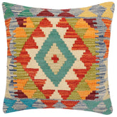 handmade Traditional Pillow Rust Blue Hand-Woven SQUARE 100% WOOL Hand woven turkish pillow2 x 2