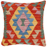 handmade Traditional Pillow Rust Blue Hand-Woven SQUARE 100% WOOL Hand woven turkish pillow2 x 2