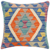 handmade Traditional Pillow Blue Rust Hand-Woven SQUARE 100% WOOL Hand woven turkish pillow2 x 2