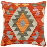 handmade Traditional Pillow Rust Blue Hand-Woven SQUARE 100% WOOL Hand woven turkish pillow2 x 2