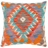 handmade Traditional Pillow Rust Blue Hand-Woven SQUARE 100% WOOL Hand woven turkish pillow2 x 2