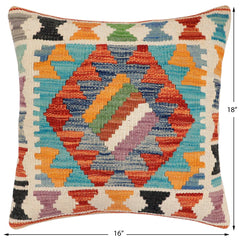 handmade Traditional Pillow Rust Blue Hand-Woven SQUARE 100% WOOL Hand woven turkish pillow 3 x 5