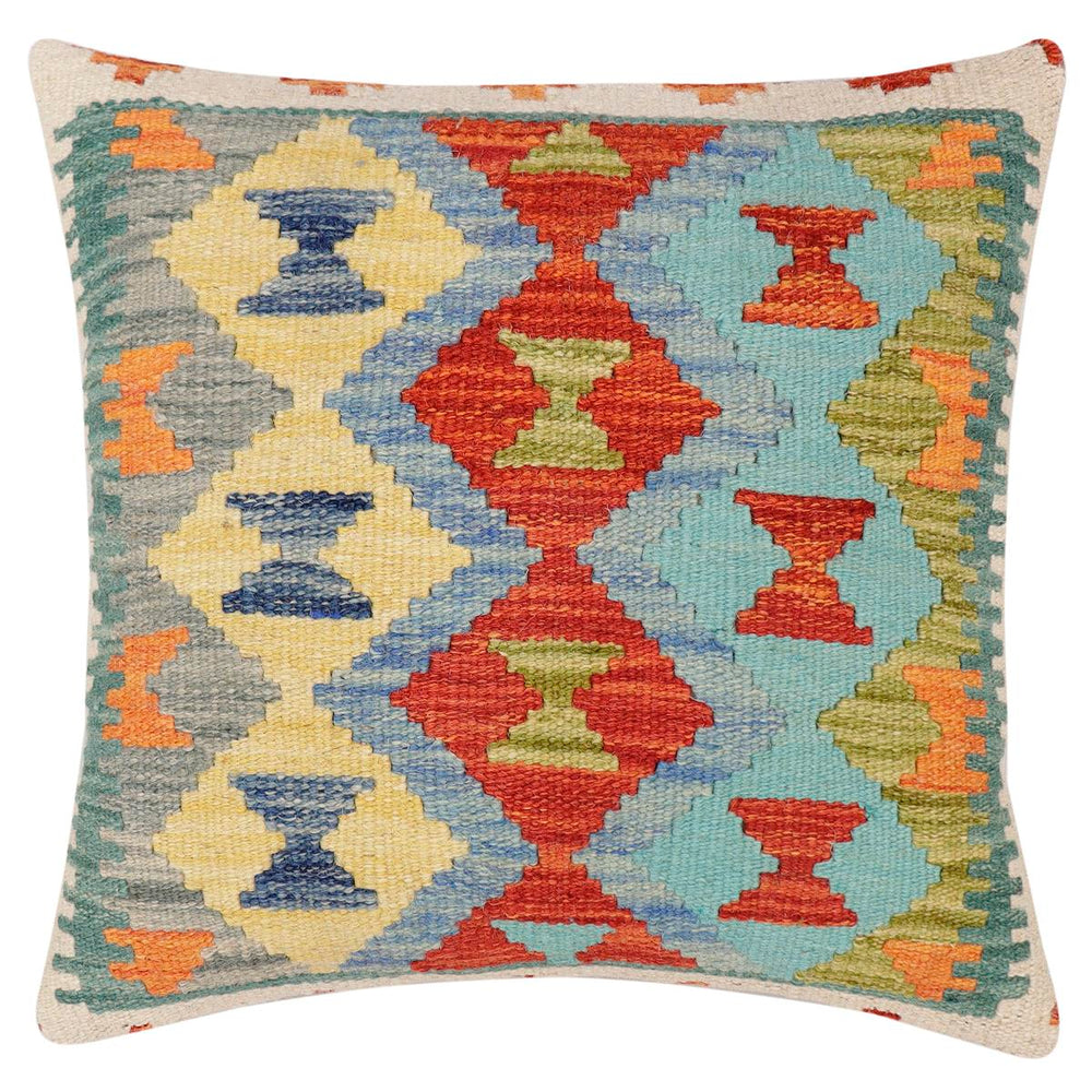 handmade Traditional Pillow Rust Blue Hand-Woven SQUARE 100% WOOL Hand woven turkish pillow 3 x 5