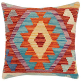 handmade Traditional Pillow Rust Blue Hand-Woven SQUARE 100% WOOL Hand woven turkish pillow2 x 2