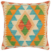handmade Traditional Pillow Rust Blue Hand-Woven SQUARE 100% WOOL Hand woven turkish pillow2 x 2