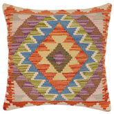 handmade Traditional Pillow Rust Blue Hand-Woven SQUARE 100% WOOL Hand woven turkish pillow2 x 2