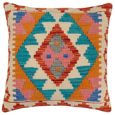 handmade Traditional Pillow Rust Blue Hand-Woven SQUARE 100% WOOL Hand woven turkish pillow2 x 2