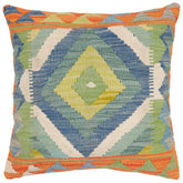 handmade Traditional Pillow Rust Blue Hand-Woven SQUARE 100% WOOL Hand woven turkish pillow2 x 2