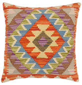 handmade Traditional Pillow Rust Blue Hand-Woven SQUARE 100% WOOL Hand woven turkish pillow2 x 2