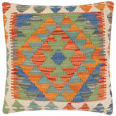 handmade Traditional Pillow Rust Blue Hand-Woven SQUARE 100% WOOL Hand woven turkish pillow2 x 2