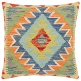 handmade Traditional Pillow Rust Blue Hand-Woven SQUARE 100% WOOL Hand woven turkish pillow2 x 2