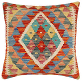 handmade Traditional Pillow Rust Blue Hand-Woven SQUARE 100% WOOL Hand woven turkish pillow2 x 2
